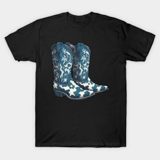 blue cow print cowboy boots T-Shirt